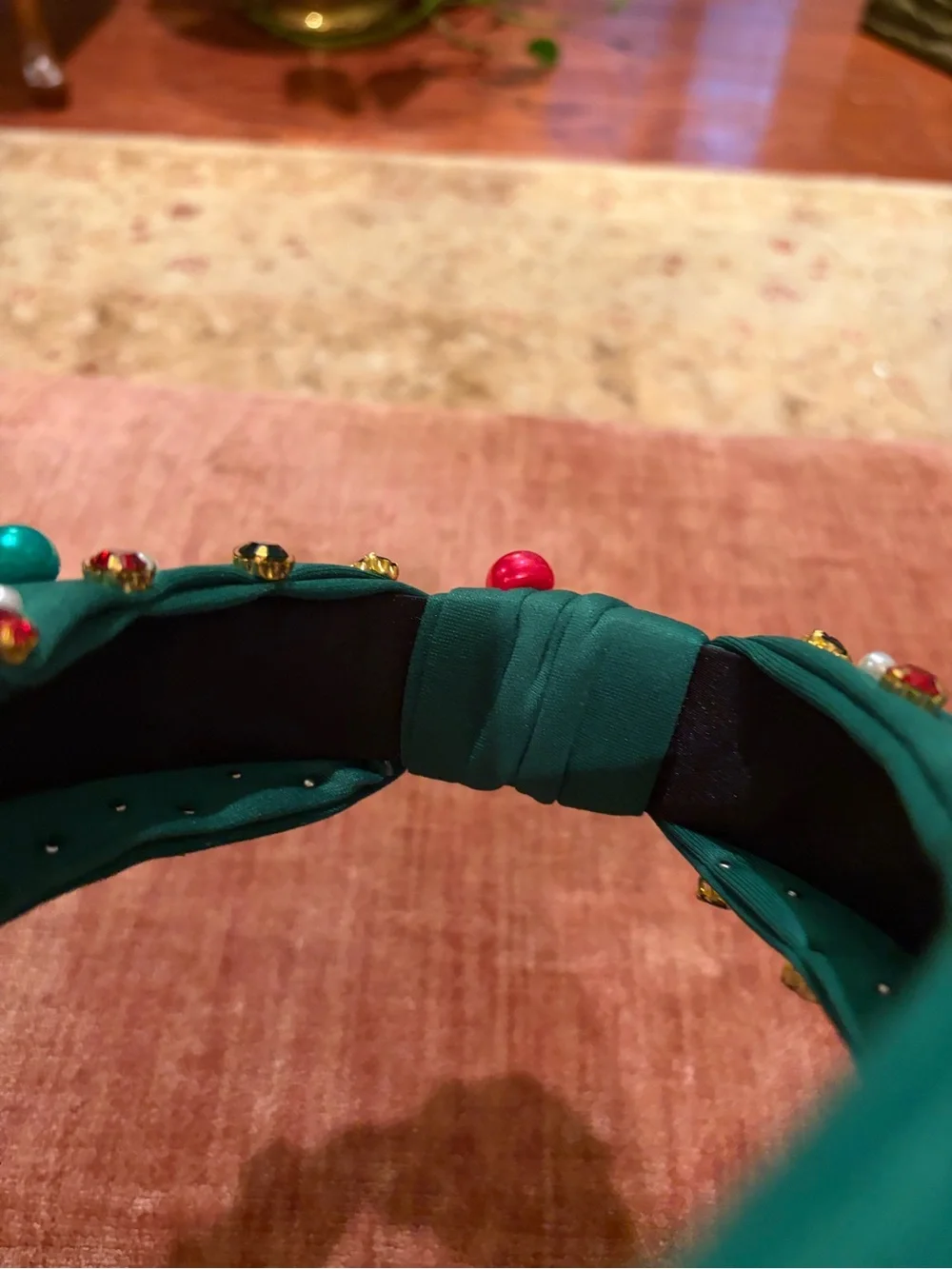 NWOT Embellished Emerald Knot Headband with Pearls & Gems Christmas teacher